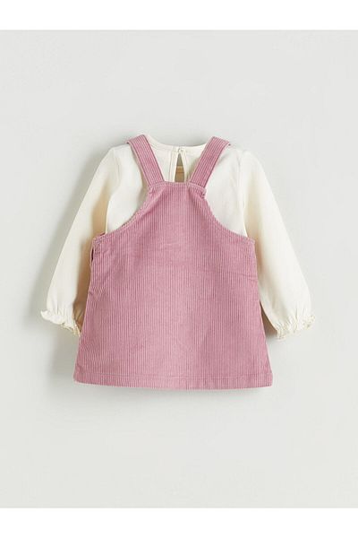 LC Waikiki Crew Neck Velvet Baby Girl Blouse and Salopet 2-Piece