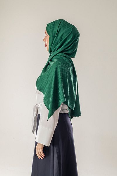 FLEUR SOİE Zahter Green Small Snowshoe Pattern Jacquard Shal