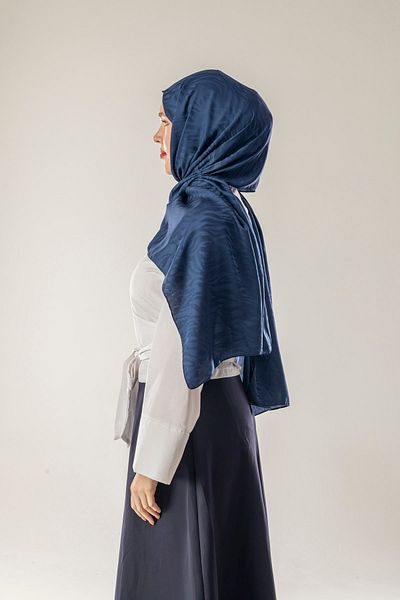 FLEUR SOİE Night Navy Blue Zebra Pattern Jacquard Shal