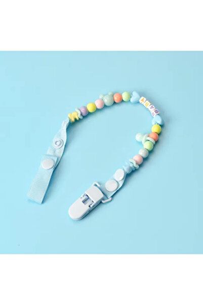 sallma Lant pentru suzeta sau jucarie, cu margelute din ABS, cu clips, blue