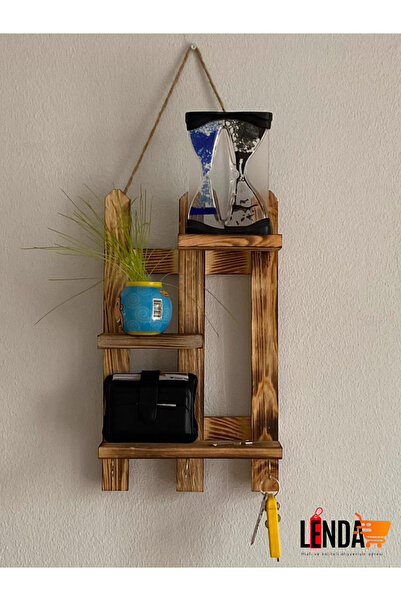 sgeteknoloji Ahşap El Yapımı Dekoratif Duvar Askı Raf Rüstik Eskitme (Çam Ağa...