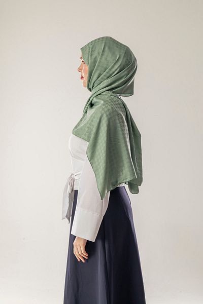 FLEUR SOİE Light Olive Small Hat Pattern Jacquard Shal