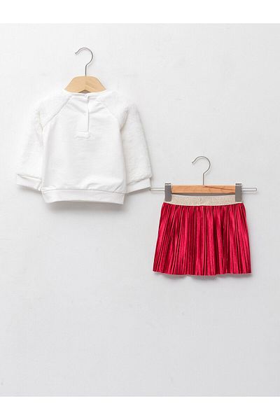 LC Waikiki Crew Neck Long Sleeve Printed Baby Girl T-Shirt and Skirt Set of 2