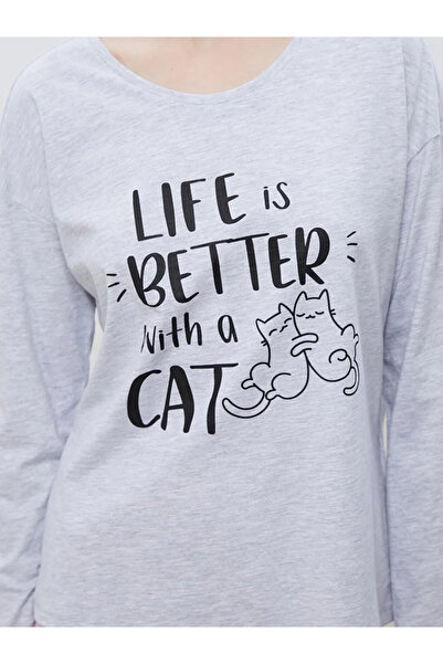 LC Waikiki LCW DREAM Pembe Bisiklet Yaka Baskılı Kadın Pijama Takımı