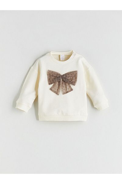 LC Waikiki Crew Neck Ribbon Detailed Baby Girl Sweatshirt and Leggings 2-Piece Set