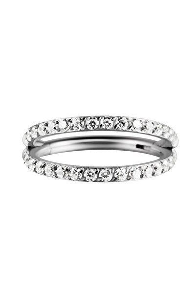 MORNEVA Cerrahi Çelik Tek Delikte İkili Görünüm Tam Tur Taşlı Halka Helix Conch Piercingi (1 Adet)