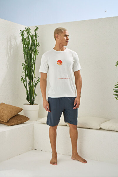 İpek Men's Short Sleeve O Neck Bamboo Fabric Shorts Pajamas Set