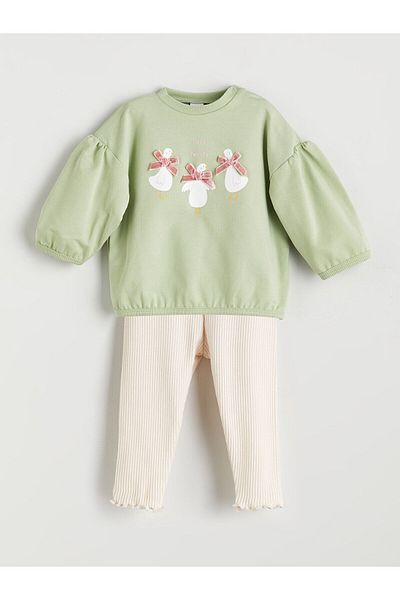 LC Waikiki Crew Neck Baby Girl Sweatshirt and Leggings 2 Pack