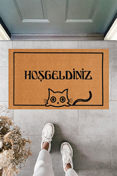 Dormot Home سجادة متينة حديثة - باب ترحيب مع إطار على شكل قطة، مقاس 70 × 45 سم