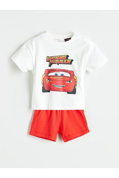 LC Waikiki Crew Neck Short Sleeve Cars Printed Baby Boys T-Shirt and Shorts 2-Piece Set