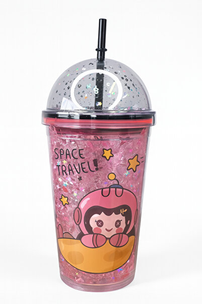 Two Two كوب مشروب صيفي ملون منقوش مع مصاصة