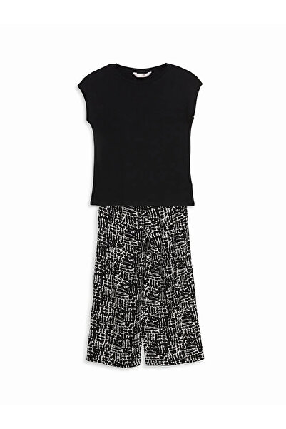 LC Waikiki LCW DREAM Bej Bisiklet Yaka Desenli Kadın Pijama Takımı