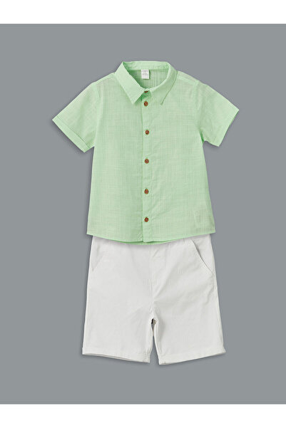 LC Waikiki Lcw Kids Green Short Sleeve Basic Baby Boy Shirt and Shorts 2-Piec...