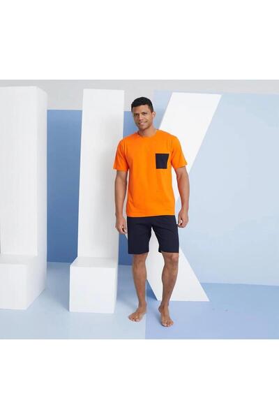 İpek Men's Short Sleeve O Neck 100% Cotton Shorts Pajamas Set