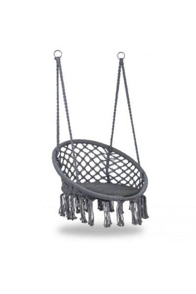Modern home Scaun de grădină suspendat, ModernHome, 150 kg, cadru metalic cu inel, pernă moale, gri