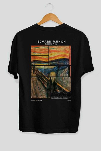 Ankhises Edvard Munch Scream Back Printed Oversize T-Shirt Men Women Crewneck Cotton Tshirt