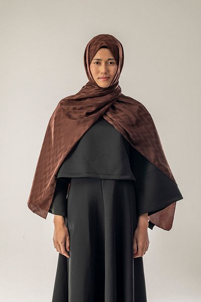 FLEUR SOİE Dark Brown Zigzag Pattern Jacquard Shal