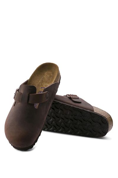 Birkenstock بوسطن SFB LEOI شبشب جلدي للرجال باللون البني الداكن