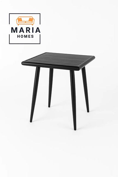 MARIA HOMES Black Square Outdoor Table with Slatted Top and Tapered Legs-size 75*70*70CM