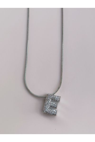 Blotch Curved Stainless Steel Stylish and Stylish Zircon Stone E Letter Necklace 1.2 cm