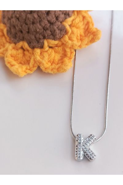 Blotch Curved Stainless Steel Stylish and Stylish Zircon Stone K Letter Necklace 1.2 cm