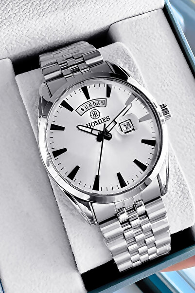 Homies Fosforlu Hediyelik Rolex Modeli Erkek Saat Seti Gümüş Renk Çelik Kordo...