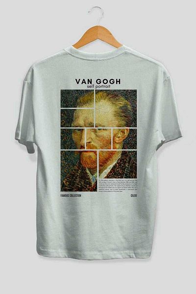 Ankhises Van Gogh Self Portrait Back Printed Oversize T-Shirt Men Women Crewneck Cotton Tshirt