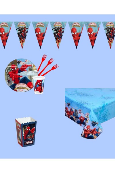 Evabrite Spiderman Birthday Party Set - Boys' Special Birthday Decoration Supplies for 8 People