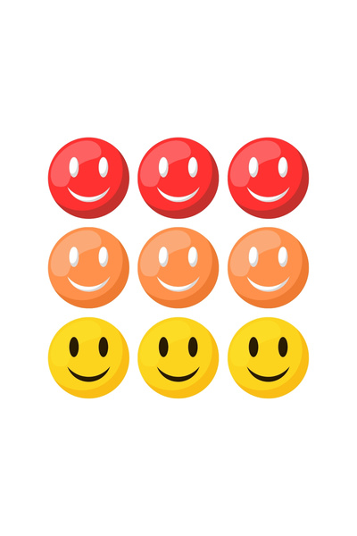 Bimotif Karışık renkli gülen yüz (smile) sticker seti, 70 adet