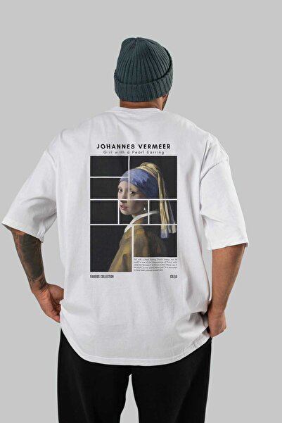 Ankhises Johannes Vermeer Μπλουζάκι με στάμπα στην πλάτη, λευκό, υπερμεγέθη, ...