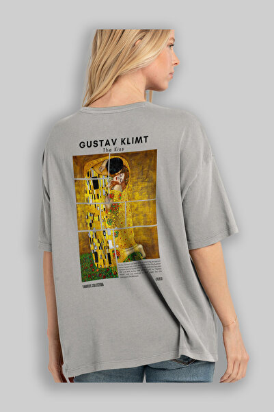Ankhises Gustav Klimt the Kiss Back Printed Oversize T-Shirt Men Women Crewneck Cotton Tshirt