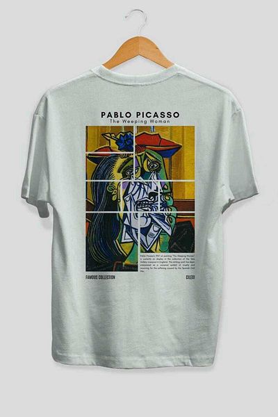 Ankhises Pablo Picasso Back Printed Oversize T-Shirt Men Women Crewneck Cotton Tshirt