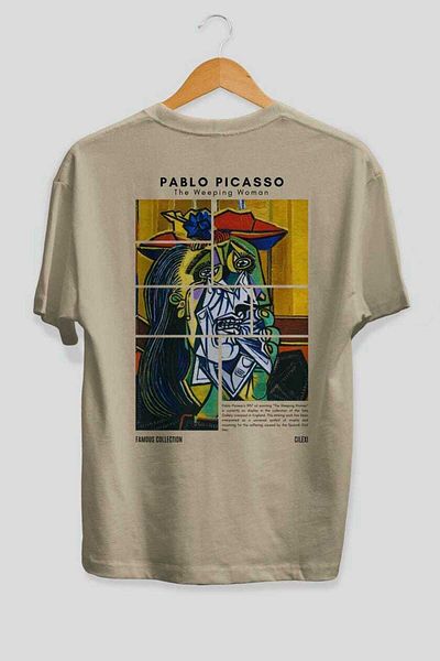 Ankhises Pablo Picasso Back Printed Oversize T-Shirt Men Women Crewneck Cotton Tshirt