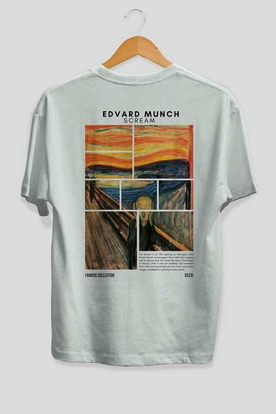 Ankhises Edvard Munch Scream Back Printed Oversize T-Shirt Men Women Crewneck Cotton Tshirt