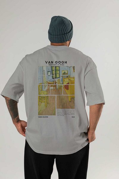 Ankhises Van Gogh Back Printed Oversize T-Shirt Men Women Crew Neck Cotton Tshirt