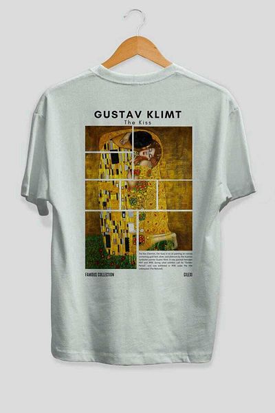 Ankhises Gustav Klimt the Kiss Back Printed Oversize T-Shirt Men Women Crewneck Cotton Tshirt