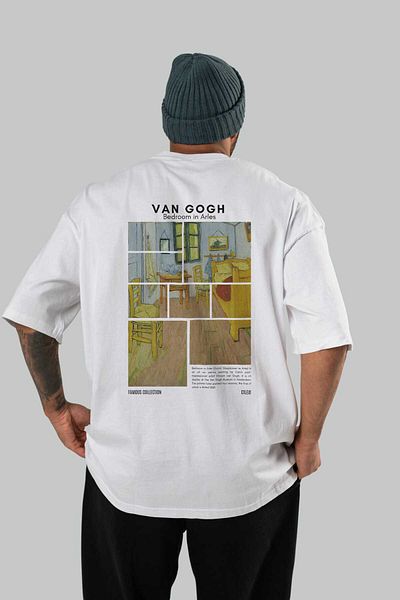 Ankhises Van Gogh Back Printed Oversize T-Shirt Men Women Crew Neck Cotton Tshirt