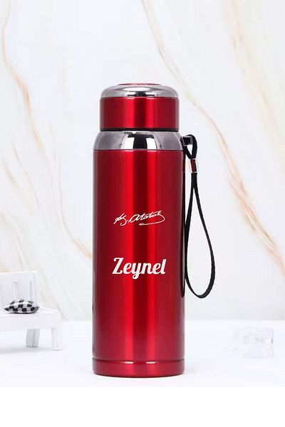 İŞTE BU 1 Liter Stainless Steel Ataturk Signature Printed Thermos |   12 Hours Hot and Cold Keeping |   Durable Structure
