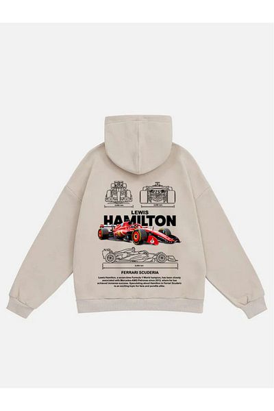 Mad&Calf Unisex Lewis Hamilton Printed Hooded Fleece Oversize Sweatshirt
