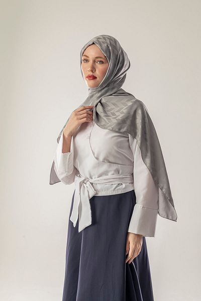 FLEUR SOİE Light Gray Zigzag Pattern Jacquard Shal