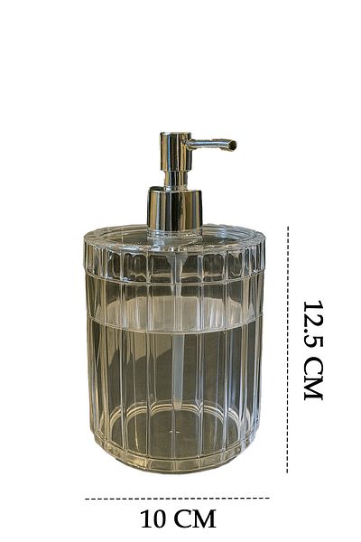 DOVİHOME Double XL Large Size Line Pattern 700ml Countertop Silver Pump Liquid Soap Dispenser and Cotton Ball Set Transparent