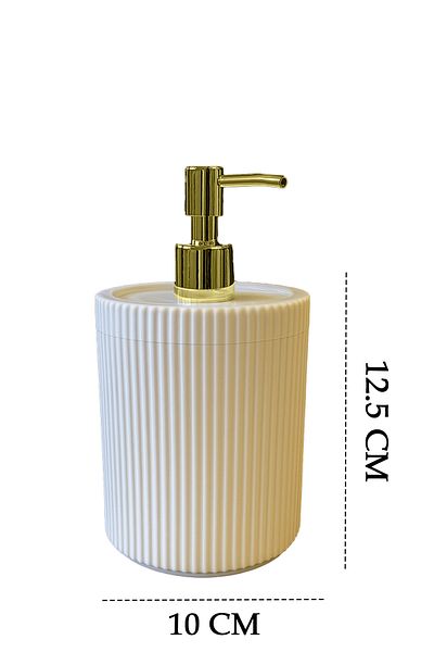 DOVİHOME Double XL Large Size Striped 700ml Countertop Gold Pump Liquid Soap Dispenser and Cotton Lotion Set White