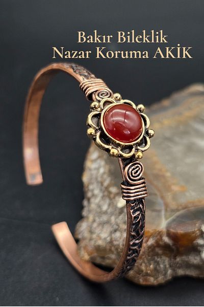 NBS Beautiful Naturel Stones سوار نحاس نقي أنيق من حجر العقيق قابل للتعديل للجنسين (أفضل نوعية من النحاس النقي)