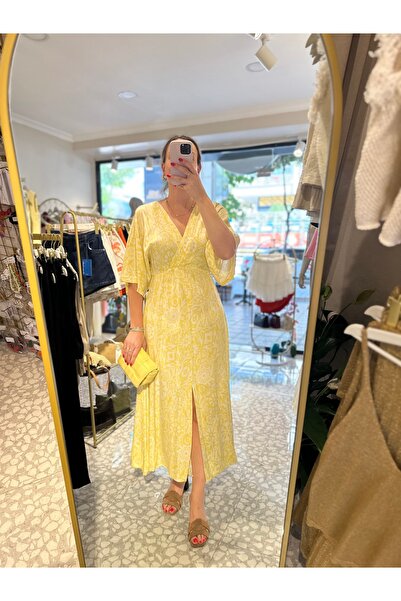 MU&ME BOUTİQUE ELBİSE KISA KOLLU DESENLİ - SARI