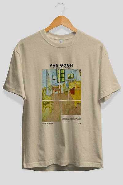 Ankhises Van Gogh Front Printed Oversize T-Shirt Men Women Crewneck Cotton Tshirt