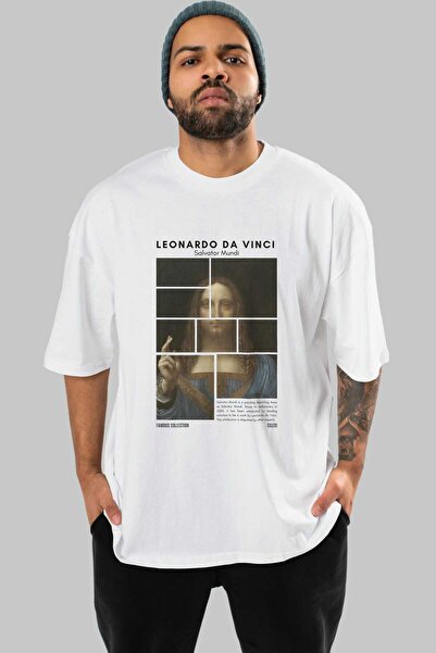 Ankhises Μπλουζάκι Salvador Mundi με στάμπα μπροστά, λευκό, oversized, ανδρικ...