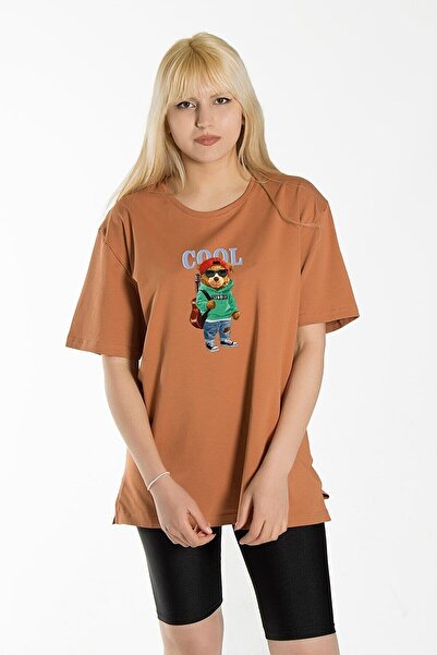 donamod تي شيرت نسائي من القطن كبير الحجم برقبة دائرية وطبعة دب رائع من Tile ...