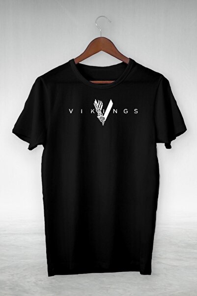 donamod Tricou unisex negru cu ilustrație vikingă cu desen Vip Design I-136