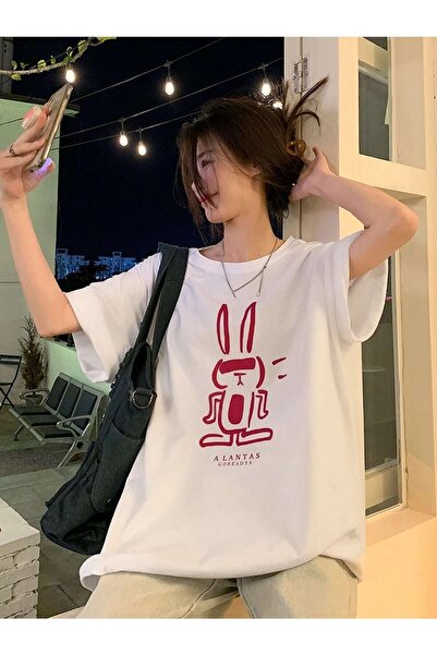 donamod Γυναικείο μπλουζάκι White Rabbit Printed Oversize