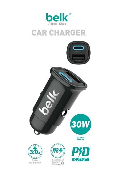Belk Dual Port Car Charger 30W with Fast Charging 18W and PD 30W